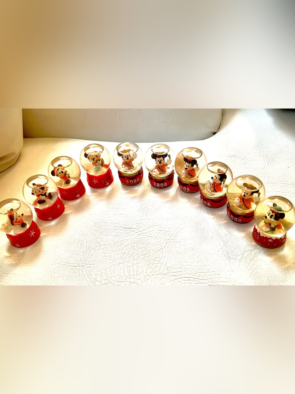 Set of 10 Mini Snow Globes with Mickey and Minnie Mouse Figures - Red Bases